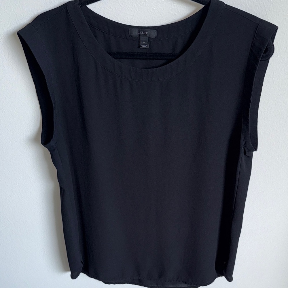 J. Crew Formal Swoop Neck Sleeveless Short Sleeve Black Blouse Top, Size 10